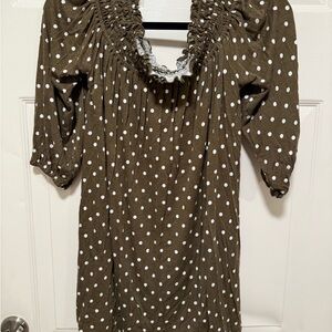 Lane Bryant Olive Top with White Polka Dots